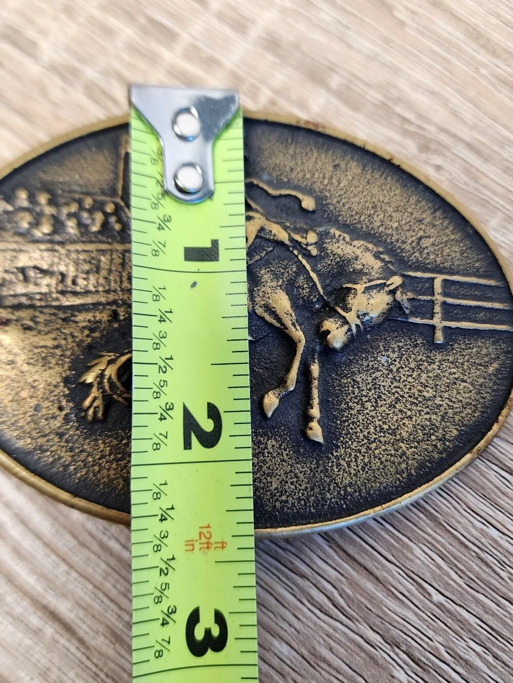 VINTAGE Solid Brass Bronc Riding Cowboy Rodeo Belt Buckle USA